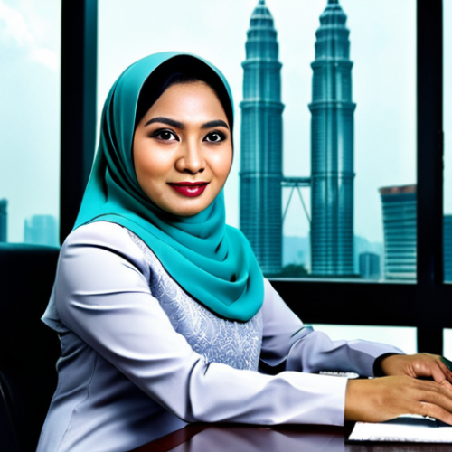 Home 14 **
"A professional Malay businesswoman in a modest baju kurung, sitting at a desk in a Kuala Lumpur office with the Petronas Towers visible in the background, fully clothed, appropriate attire, safe for work, perfect anatomy, natural proportions, professional photography, high quality."
**