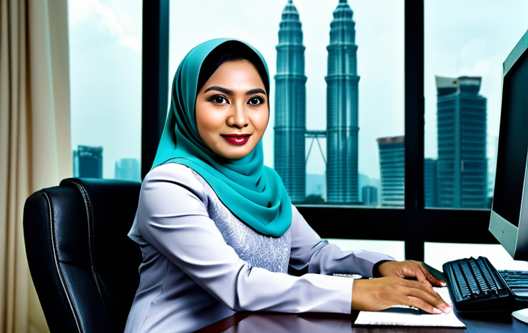 **
"A professional Malay businesswoman in a modest baju kurung, sitting at a desk in a Kuala Lumpur office with the Petronas Towers visible in the background, fully clothed, appropriate attire, safe for work, perfect anatomy, natural proportions, professional photography, high quality."
**